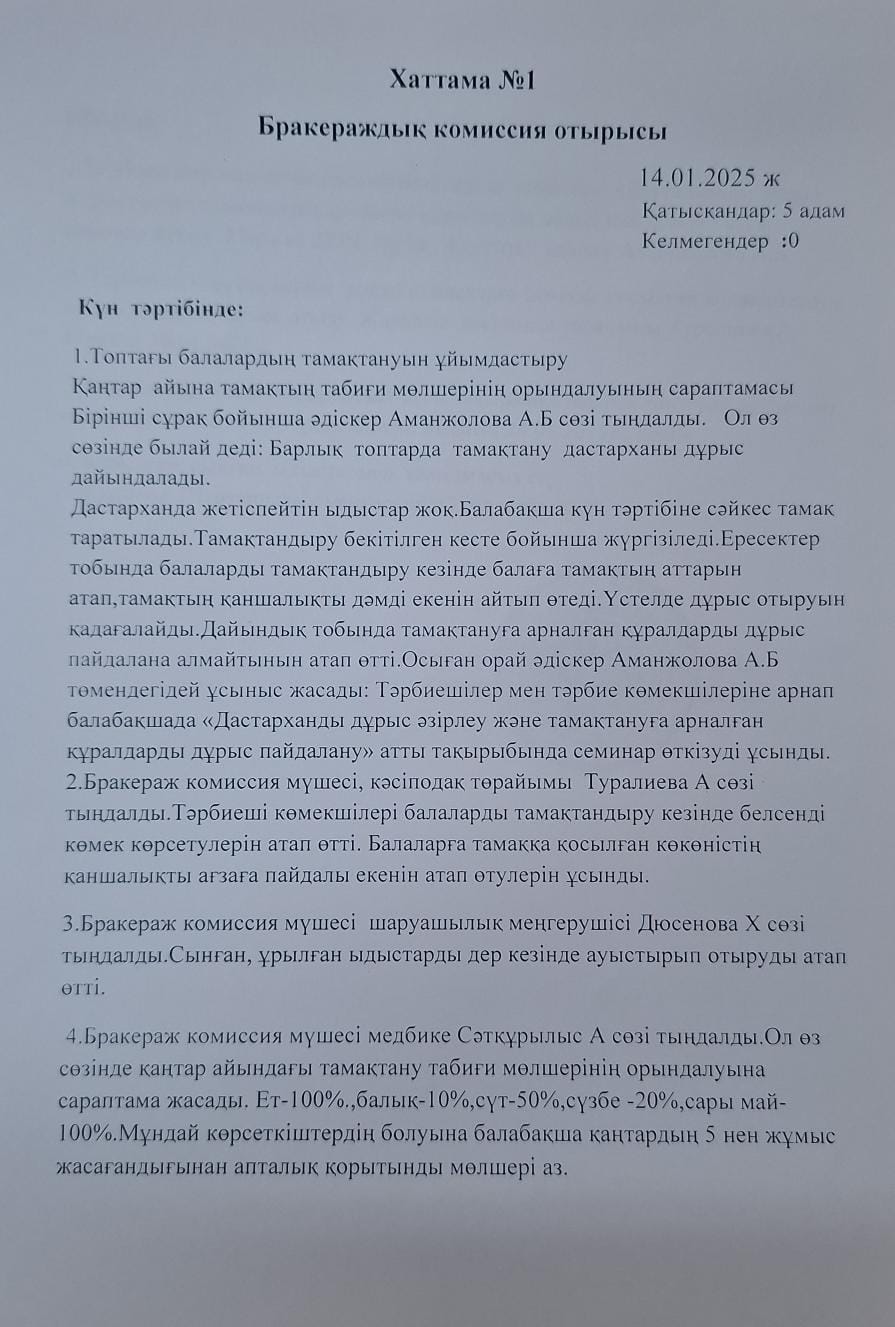Хаттама.1 Бракеражды0 комиссия отырысы